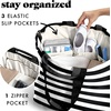 image:imageFit amp Fresh All The Things XL Beach Bag for Women Oversized Travel Tote  Zip Closure 3 Interior Pockets 1 Large Zip Pocket Dual Carry Handles Canvas Weekender  Pool College Laundry GroceriesBlack  White Stripe