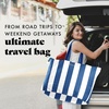 image:imageFit amp Fresh All The Things XL Beach Bag for Women Oversized Travel Tote  Zip Closure 3 Interior Pockets 1 Large Zip Pocket Dual Carry Handles Canvas Weekender  Pool College Laundry GroceriesCobalt Stripe