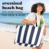 image:imageFit amp Fresh All The Things XL Beach Bag for Women Oversized Travel Tote  Zip Closure 3 Interior Pockets 1 Large Zip Pocket Dual Carry Handles Canvas Weekender  Pool College Laundry GroceriesNavy Stripe