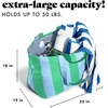 image:imageFit amp Fresh All The Things XL Beach Bag for Women Oversized Travel Tote  Zip Closure 3 Interior Pockets 1 Large Zip Pocket Dual Carry Handles Canvas Weekender  Pool College Laundry GroceriesBlue  Green Stripe