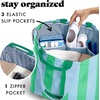 image:imageFit amp Fresh All The Things XL Beach Bag for Women Oversized Travel Tote  Zip Closure 3 Interior Pockets 1 Large Zip Pocket Dual Carry Handles Canvas Weekender  Pool College Laundry GroceriesBlue  Green Stripe