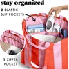 image:imageFit amp Fresh All The Things XL Beach Bag for Women Oversized Travel Tote  Zip Closure 3 Interior Pockets 1 Large Zip Pocket Dual Carry Handles Canvas Weekender  Pool College Laundry GroceriesPink  Orange Stripe