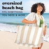 image:imageFit amp Fresh All The Things XL Beach Bag for Women Oversized Travel Tote  Zip Closure 3 Interior Pockets 1 Large Zip Pocket Dual Carry Handles Canvas Weekender  Pool College Laundry GroceriesTaupe Stripe
