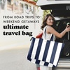 image:imageFit amp Fresh All The Things XL Beach Bag for Women Oversized Travel Tote  Zip Closure 3 Interior Pockets 1 Large Zip Pocket Dual Carry Handles Canvas Weekender  Pool College Laundry GroceriesNavy Stripe