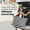 image:imageFit amp Fresh All The Things XL Beach Bag for Women Oversized Travel Tote  Zip Closure 3 Interior Pockets 1 Large Zip Pocket Dual Carry Handles Canvas Weekender  Pool College Laundry GroceriesBlack  White Stripe