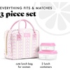 image:imageFit amp Fresh Bloomington Lunch Bag for Women  Insulated Large Lunch Box for Work with Containers LeakResistant StainResistant Zipper Closure Rowing Stripe BluePink Wallpaper Bows