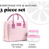 image:imageFit amp Fresh Bloomington Lunch Bag for Women  Insulated Large Lunch Box for Work with Containers LeakResistant StainResistant Zipper Closure Rowing Stripe BlueTiny Pink Hearts
