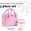 image:imageFit amp Fresh Bloomington Lunch Bag for Women  Insulated Large Lunch Box for Work with Containers LeakResistant StainResistant Zipper Closure Rowing Stripe BluePink Doodle Hearts