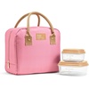 image:imageFit amp Fresh Bloomington Lunch Bag for Women  Insulated Large Lunch Box for Work with Containers LeakResistant StainResistant Zipper Closure Rowing Stripe BlueDusty Rose