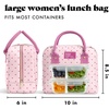 image:imageFit amp Fresh Bloomington Lunch Bag for Women  Insulated Large Lunch Box for Work with Containers LeakResistant StainResistant Zipper Closure Rowing Stripe BlueTiny Pink Hearts