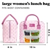 image:imageFit amp Fresh Bloomington Lunch Bag for Women  Insulated Large Lunch Box for Work with Containers LeakResistant StainResistant Zipper Closure Rowing Stripe BluePink Tiny Flowers