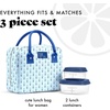 image:imageFit amp Fresh Bloomington Lunch Bag for Women  Insulated Large Lunch Box for Work with Containers LeakResistant StainResistant Zipper Closure Rowing Stripe BlueTiny Blue Flowers