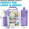 image:imageFit amp Fresh Customizable Kids Lunch Box for Girls  6 Cute Charms Included  Bottle Pocket BPAFree EasytoClean LeakResistant  Insulated Kids Lunch Bag School Compatible w Shoe CharmsHolographic Purple