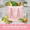 image:imageFit amp Fresh XL Insulated Cooler Bag for Groceries Collapsible Soft Cooler  LeakResistant EasytoClean amp Durable Food Carrier Thermal Cooler Bag Insulated Grocery Tote Bag Farmers Market Tote BagPink Gingham