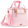 image:imageFit amp Fresh Regatta Insulated Soft Cooler Bag 24Can Capacity  Exterior Mesh Slip Pocket Zipper Pocket Easy Access Top Flap LeakResistant EasytoClean Durable Cooler for TravelPink Gingham