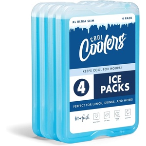 image:imageCool Coolers by Fit amp Fresh 4 Pack XL Slim Ice Packs Quick Freeze Space Saving Reusable Ice Packs for Lunch Boxes or CoolersClear Blue 4 PK