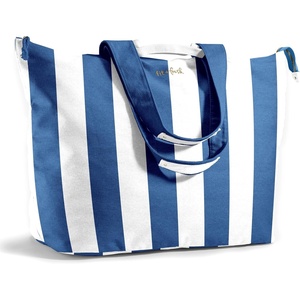 image:imageFit amp Fresh All The Things XL Beach Bag for Women Oversized Travel Tote  Zip Closure 3 Interior Pockets 1 Large Zip Pocket Dual Carry Handles Canvas Weekender  Pool College Laundry GroceriesCobalt Stripe