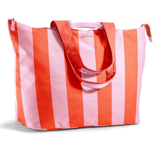 image:imageFit amp Fresh All The Things XL Beach Bag for Women Oversized Travel Tote  Zip Closure 3 Interior Pockets 1 Large Zip Pocket Dual Carry Handles Canvas Weekender  Pool College Laundry GroceriesPink  Orange Stripe