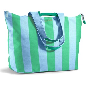 image:imageFit amp Fresh All The Things XL Beach Bag for Women Oversized Travel Tote  Zip Closure 3 Interior Pockets 1 Large Zip Pocket Dual Carry Handles Canvas Weekender  Pool College Laundry GroceriesBlue  Green Stripe