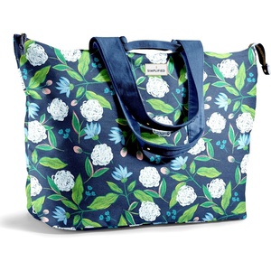 image:imageFit amp Fresh All The Things XL Beach Bag for Women Oversized Travel Tote  Zip Closure 3 Interior Pockets 1 Large Zip Pocket Dual Carry Handles Canvas Weekender  Pool College Laundry GroceriesNavy Hydrangeas