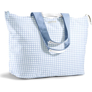 image:imageFit amp Fresh All The Things XL Beach Bag for Women Oversized Travel Tote  Zip Closure 3 Interior Pockets 1 Large Zip Pocket Dual Carry Handles Canvas Weekender  Pool College Laundry GroceriesBlue Gingham