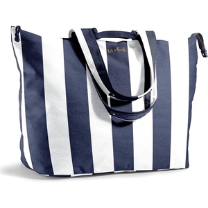image:imageFit amp Fresh All The Things XL Beach Bag for Women Oversized Travel Tote  Zip Closure 3 Interior Pockets 1 Large Zip Pocket Dual Carry Handles Canvas Weekender  Pool College Laundry GroceriesNavy Stripe