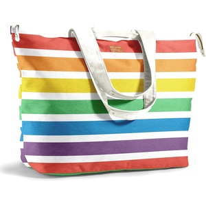 image:imageFit amp Fresh All The Things XL Beach Bag for Women Oversized Travel Tote  Zip Closure 3 Interior Pockets 1 Large Zip Pocket Dual Carry Handles Canvas Weekender  Pool College Laundry GroceriesColorful Stripe
