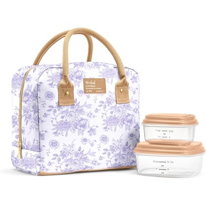 image:imageFit amp Fresh Bloomington Lunch Bag for Women  Insulated Large Lunch Box for Work with Containers LeakResistant StainResistant Zipper Closure Rowing Stripe BlueLavender Toile