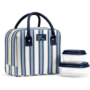 image:imageFit amp Fresh Bloomington Lunch Bag for Women  Insulated Large Lunch Box for Work with Containers LeakResistant StainResistant Zipper Closure Rowing Stripe BlueBlue Chunky Stripe