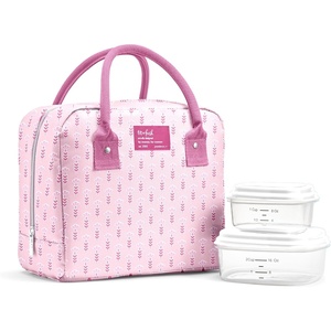 image:imageFit amp Fresh Bloomington Lunch Bag for Women  Insulated Large Lunch Box for Work with Containers LeakResistant StainResistant Zipper Closure Rowing Stripe BluePink Tiny Flowers