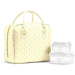 image:imageFit amp Fresh Bloomington Lunch Bag for Women  Insulated Large Lunch Box for Work with Containers LeakResistant StainResistant Zipper Closure Rowing Stripe BlueYellow Tiny Flowers