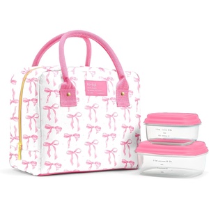 image:imageFit amp Fresh Bloomington Lunch Bag for Women  Insulated Large Lunch Box for Work with Containers LeakResistant StainResistant Zipper Closure Rowing Stripe BluePink Bows