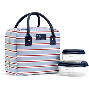 image:imageFit amp Fresh Bloomington Lunch Bag for Women  Insulated Large Lunch Box for Work with Containers LeakResistant StainResistant Zipper Closure Rowing Stripe BlueBlue Rowing Stripe