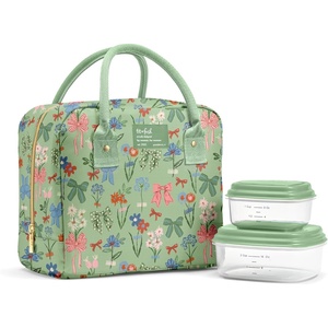 image:imageFit amp Fresh Bloomington Lunch Bag for Women  Insulated Large Lunch Box for Work with Containers LeakResistant StainResistant Zipper Closure Rowing Stripe BlueSage Bows  Flowers