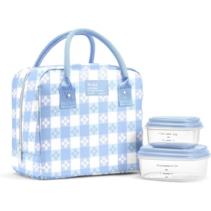 image:imageFit amp Fresh Bloomington Lunch Bag for Women  Insulated Large Lunch Box for Work with Containers LeakResistant StainResistant Zipper Closure Rowing Stripe BlueCornflower Blue Picnic