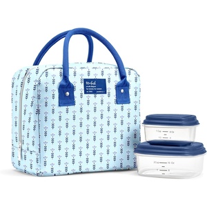 image:imageFit amp Fresh Bloomington Lunch Bag for Women  Insulated Large Lunch Box for Work with Containers LeakResistant StainResistant Zipper Closure Rowing Stripe BlueTiny Blue Flowers