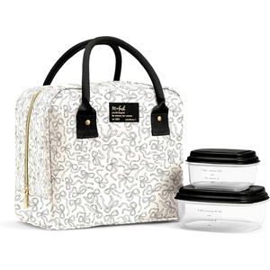 image:imageFit amp Fresh Bloomington Lunch Bag for Women  Insulated Large Lunch Box for Work with Containers LeakResistant StainResistant Zipper Closure Rowing Stripe BlueBlack Sketched Bows