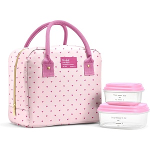 image:imageFit amp Fresh Bloomington Lunch Bag for Women  Insulated Large Lunch Box for Work with Containers LeakResistant StainResistant Zipper Closure Rowing Stripe BlueTiny Pink Hearts