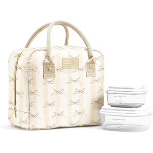 image:imageFit amp Fresh Bloomington Lunch Bag for Women  Insulated Large Lunch Box for Work with Containers LeakResistant StainResistant Zipper Closure Rowing Stripe BlueIvory Bow