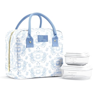 image:imageFit amp Fresh Bloomington Lunch Bag for Women  Insulated Large Lunch Box for Work with Containers LeakResistant StainResistant Zipper Closure Rowing Stripe BlueBlue Cupid