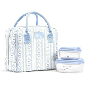 image:imageFit amp Fresh Bloomington Lunch Bag for Women  Insulated Large Lunch Box for Work with Containers LeakResistant StainResistant Zipper Closure Rowing Stripe BlueBlue Wallpaper Bows
