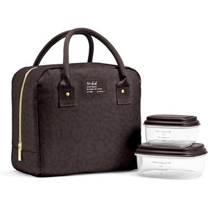 image:imageFit amp Fresh Bloomington Lunch Bag for Women  Insulated Large Lunch Box for Work with Containers LeakResistant StainResistant Zipper Closure Rowing Stripe BlueChocolate Feline Fine
