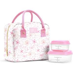 image:imageFit amp Fresh Bloomington Lunch Bag for Women  Insulated Large Lunch Box for Work with Containers LeakResistant StainResistant Zipper Closure Rowing Stripe BlueSweet Floral Bows