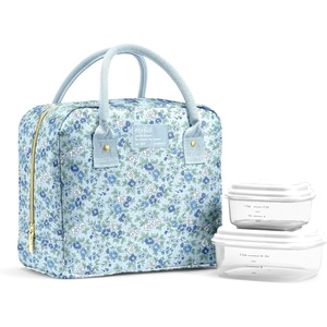 image:imageFit amp Fresh Bloomington Lunch Bag for Women  Insulated Large Lunch Box for Work with Containers LeakResistant StainResistant Zipper Closure Rowing Stripe BlueBlue Ditsy Flowers