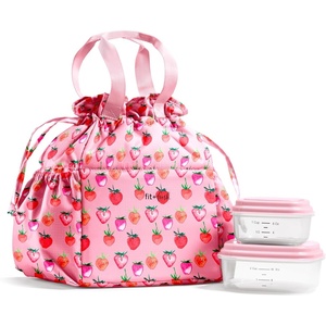 image:imageFit amp Fresh Cromwell Cinch Insulated Lunch Bag for Women wContainers  Durable Lunch Box for Women Meal Prep Lunch Tote For Nurses Teachers School Work LeakResistant Large CapacityPink Strawberries