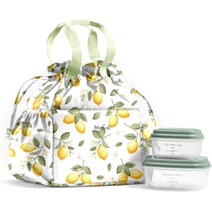 image:imageFit amp Fresh Cromwell Cinch Insulated Lunch Bag for Women wContainers  Durable Lunch Box for Women Meal Prep Lunch Tote For Nurses Teachers School Work LeakResistant Large CapacityYellow Lemons