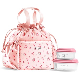 image:imageFit amp Fresh Cromwell Cinch Insulated Lunch Bag for Women wContainers  Durable Lunch Box for Women Meal Prep Lunch Tote For Nurses Teachers School Work LeakResistant Large CapacityPink Dainty Flowers