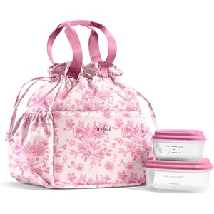 image:imageFit amp Fresh Cromwell Cinch Insulated Lunch Bag for Women wContainers  Durable Lunch Box for Women Meal Prep Lunch Tote For Nurses Teachers School Work LeakResistant Large CapacityPink Floral Toile