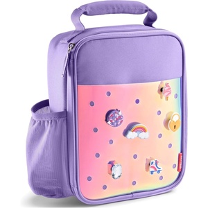 image:imageFit amp Fresh Customizable Kids Lunch Box for Girls  6 Cute Charms Included  Bottle Pocket BPAFree EasytoClean LeakResistant  Insulated Kids Lunch Bag School Compatible w Shoe CharmsHolographic Purple