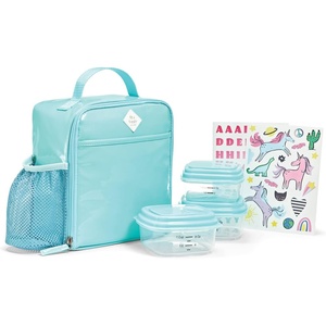 image:imageFit amp Fresh DIY Sticker Lunch Bag For Kids Insulated Lunch Box For Kids Boys amp Girls With 3 Matching Snack Containers amp 2 Sticker Sets School Lunch Box BlackTeal